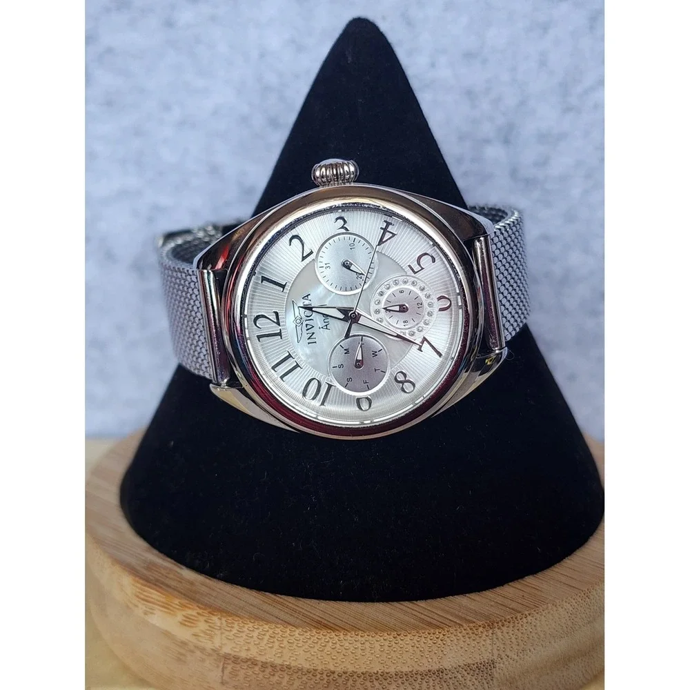 Invicta Angel Mens Watch Mother of Pearl Dial Silver Mesh Stainless Steel READ